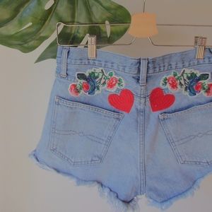 Embroidered High Waisted Jean Shorts